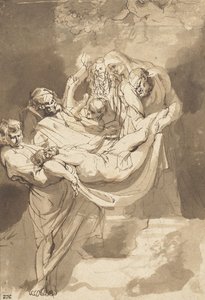 Deposition of Christ in tomb, 1615-17 (ink and wc on paper) by Peter Paul Rubens